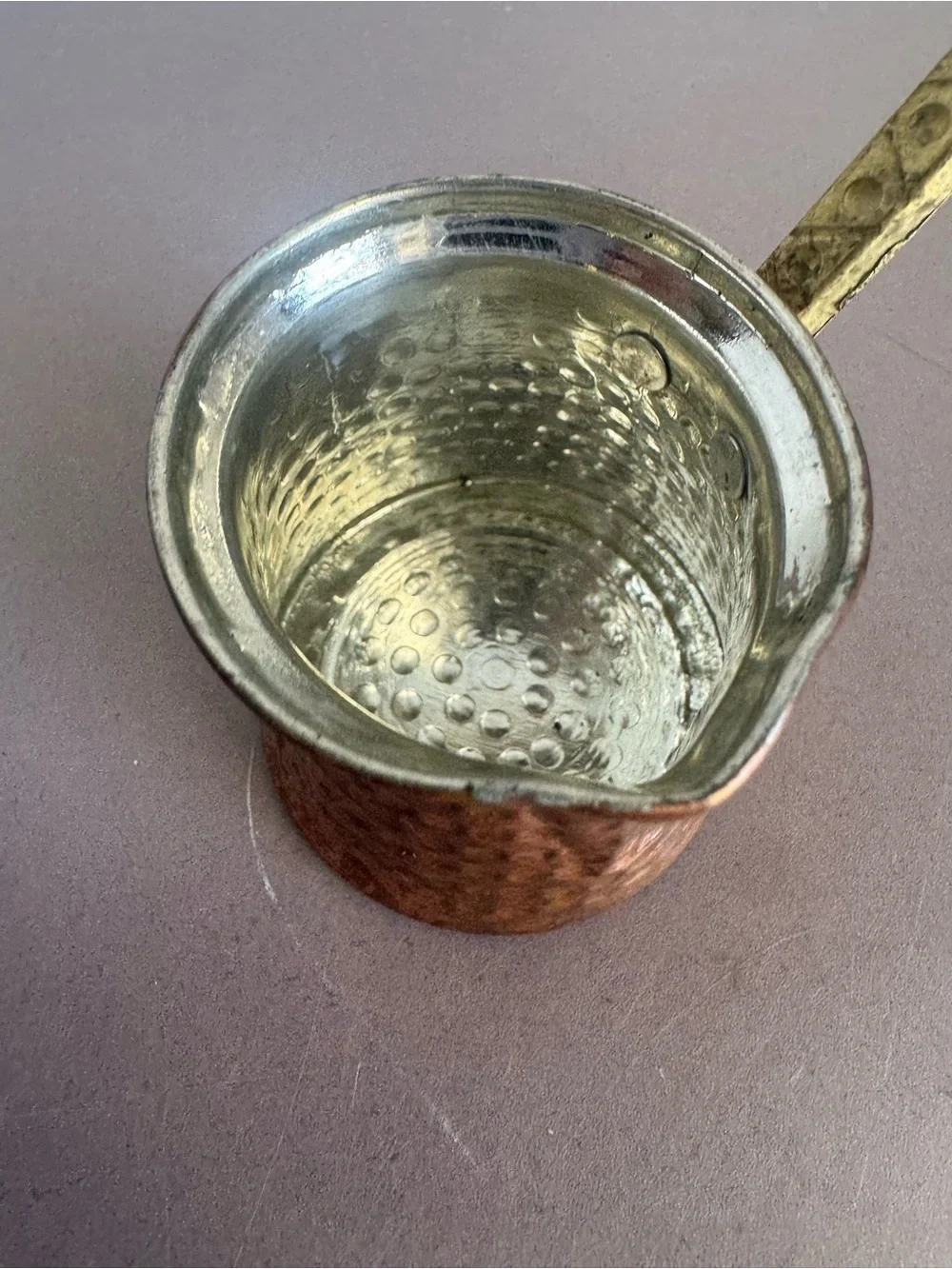 Hammered Copper Turkish Coffee Pot with Brass Handle